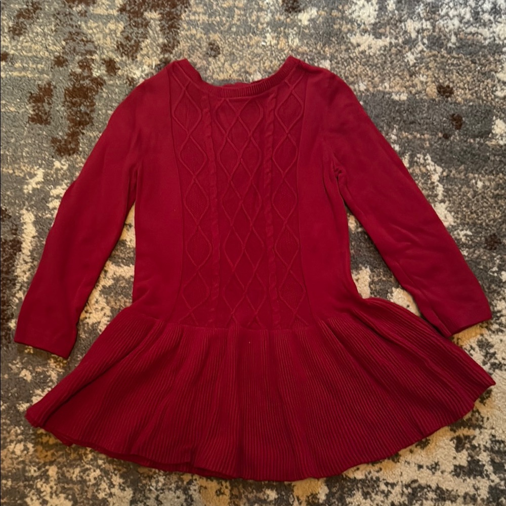 Toddler Red Knit Dress with Pleated Skirt